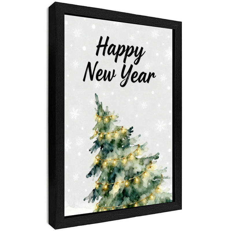 Reproduction d'art encadrée noire encadrée noire Happy New Year, H 11 po x l 9 po