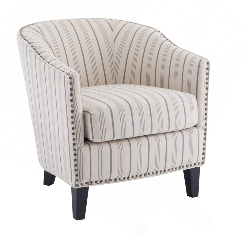 Fauteuil demi-tonneau rembourré à rayures