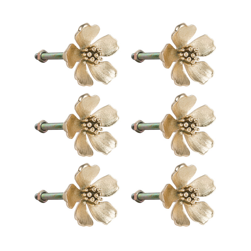 Ensemble de 6 boutons décoratifs surdimensionnés à 5 pétales, Doré