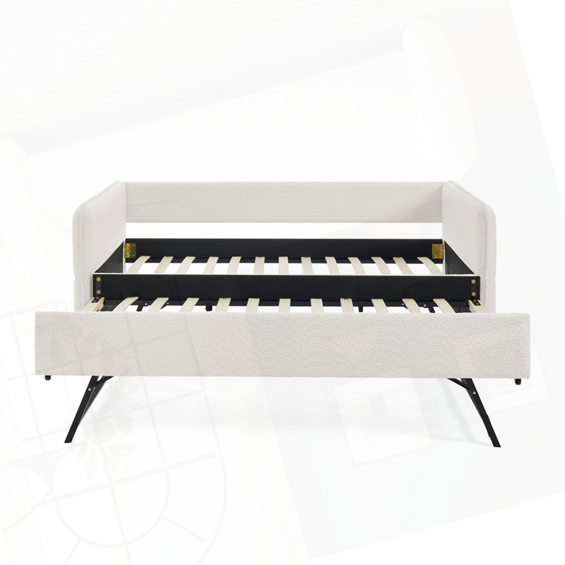 Vertical Stripe Daybed with Trundle, Beige, Twin