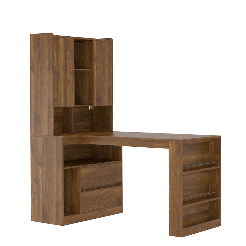 L-Shaped Desk, Computer Desk With Drawers With LED Light, Modern Corner Desk For Home, Office