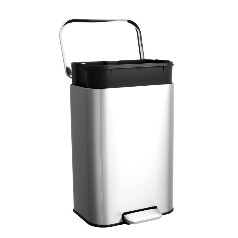Poubelle de cuisine 13 gallons / 50 L, poubelle pour marches avec couvercle à fermeture en douceur, bac de recyclage en acier inoxydable avec seau intérieur amovible, poubelle rectangulaire pour le salon, le bureau