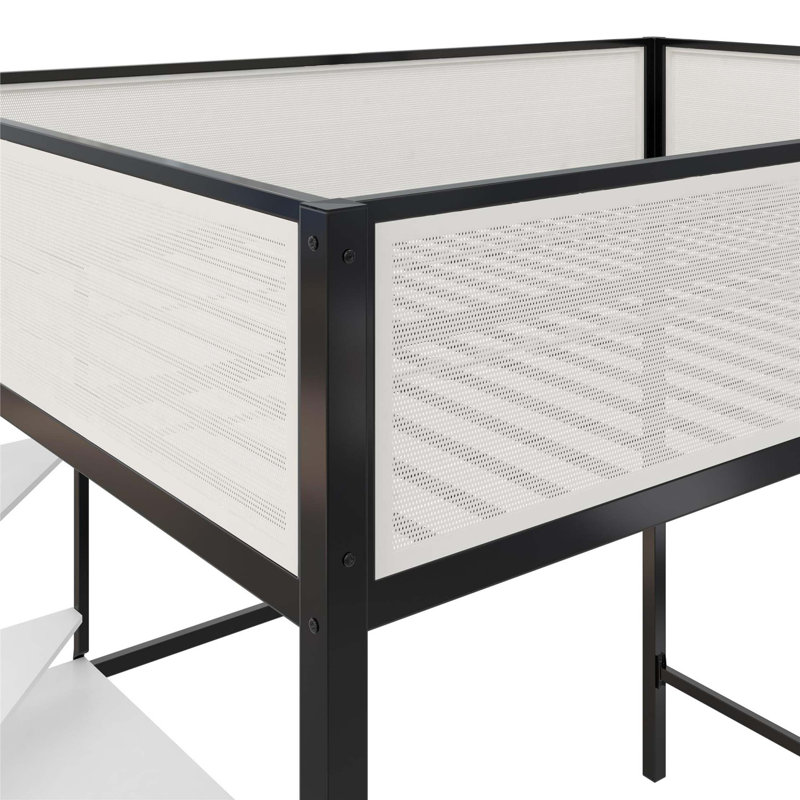 Lit mezzanine double avec tablettes de bureau Axel, Lit double
