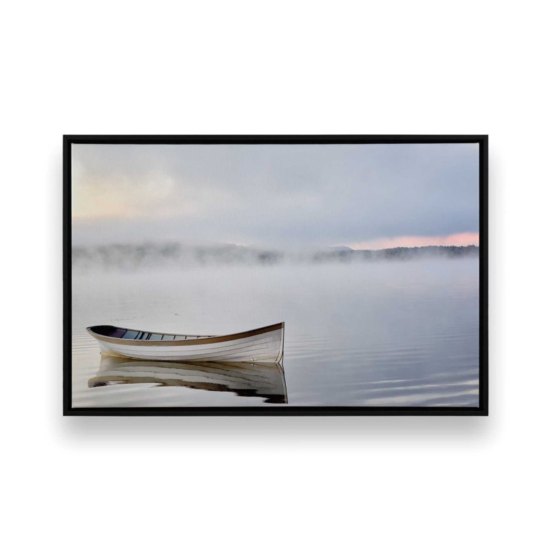 Bateau sur les eaux calmes, H 12,75 po x l 18,75 po x P 1,75 po, Cadre flottant noir satiné