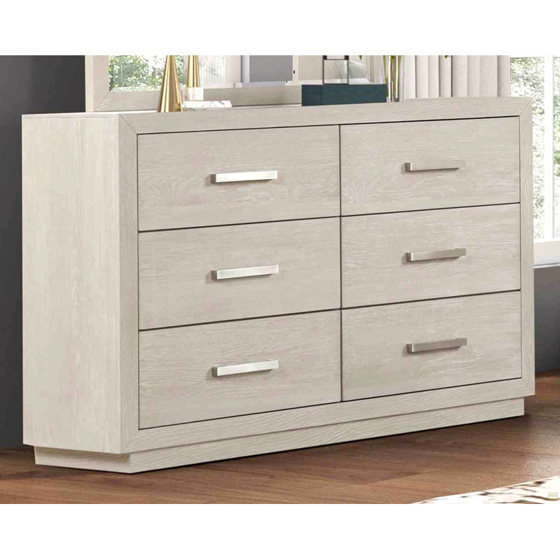 Commode 1 pièce à 6 tiroirs gris clair en acacia massif