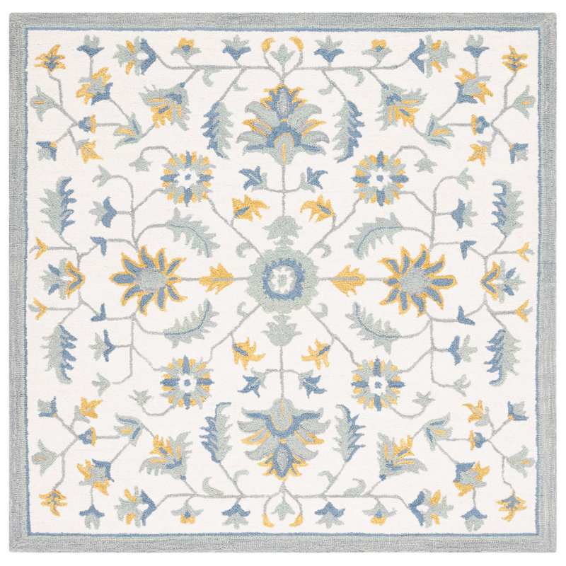 Metro Hand Tufted Wool/Cotton Oriental Rug in Green/Ivory/Blue, Square 6'