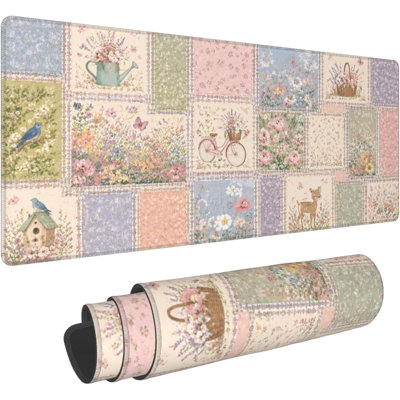 Tapis de jeu 15,75 x 35,4 po Pastel Garden Animal Aquarelle, fleurs et animaux des bois