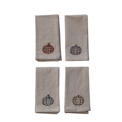 Chambray Cotton Pumpkin Embroidered Napkin Set