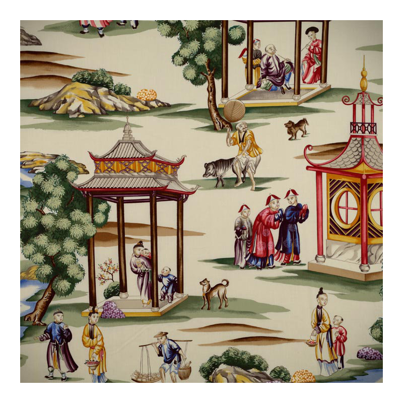 Shanghai Cotton Print Fabric, Multi On Cream