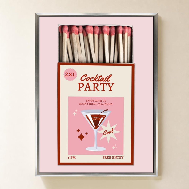 «Matchbook Party» par CAD Designs - Impression sur toile, H 60 po x l 40 po, Cadre flottant biseauté, Blanc