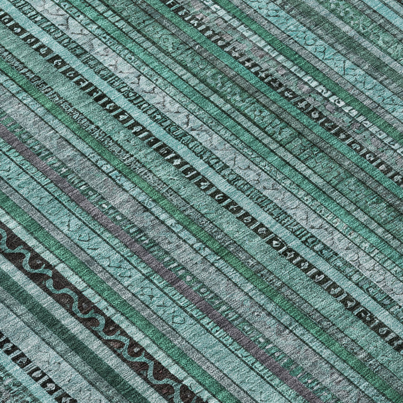 Teal and Black Striped Synthetic Washable Rug 2'6" x 3'10"