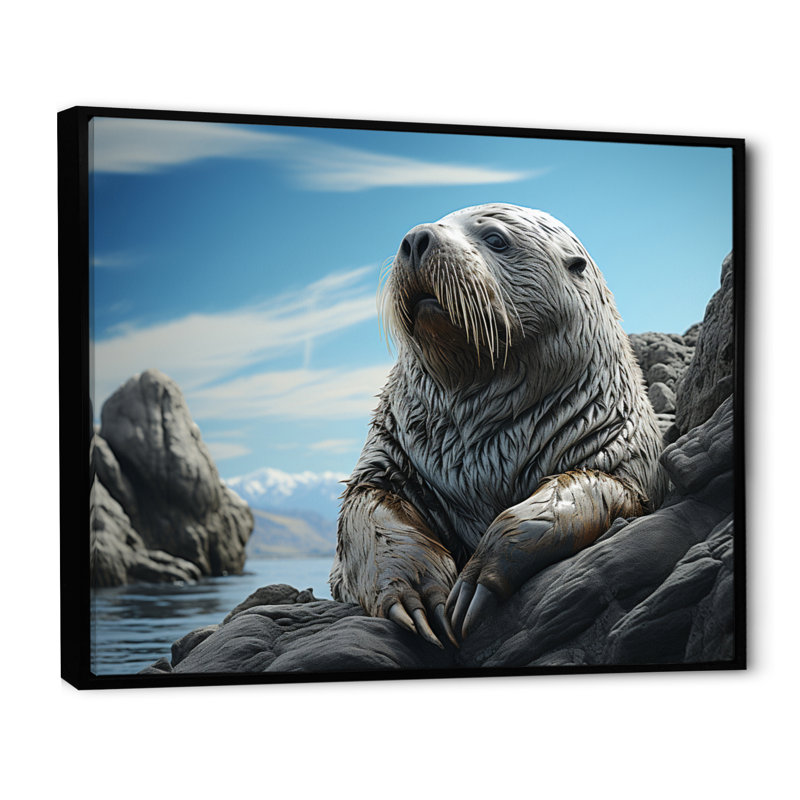 " Walrus Coastal Majesty ", Black Floater Framed, 24" H x 32" W x 1" D