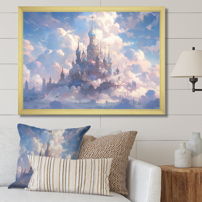 Château dans les nuages I sur toile, H 34 po x l 44 po x P 1,5 po, Cadre doré à une seule photo