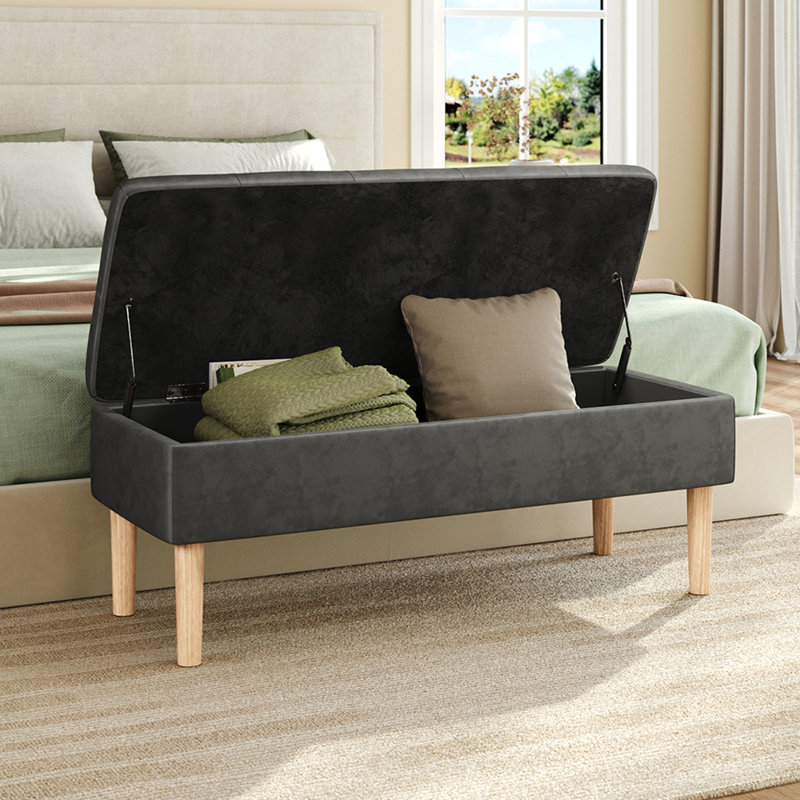 Jase Upholstered Storage Bench, Grey