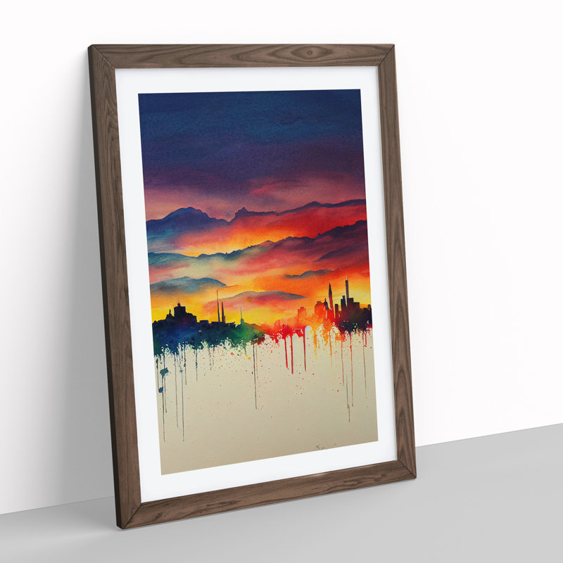 XV1022-3149X Paint Drip City Skyline No.1 Abstract 1 Piece Single Picture Frame Wall Art, 34cm H x 25cm W x 2cm D, Walnut