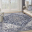 Polyester floral lavable à la machine / coton ivoire / bleu marine-100095072