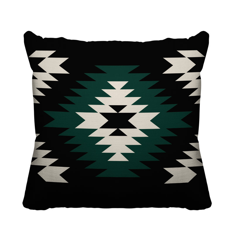 Coussin décoratif intérieur / extérieur Southwestern, L 19 po x H 19 po, Émeraude