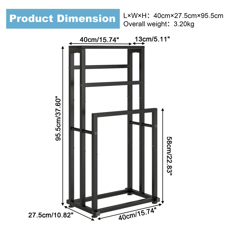 3-Tier Metal Towel Rack with Shelf
