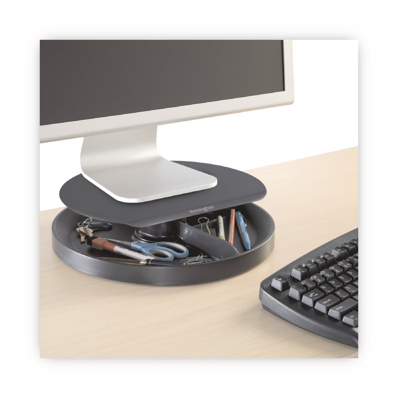 Black Freestanding Desk Monitor Stand with Storage