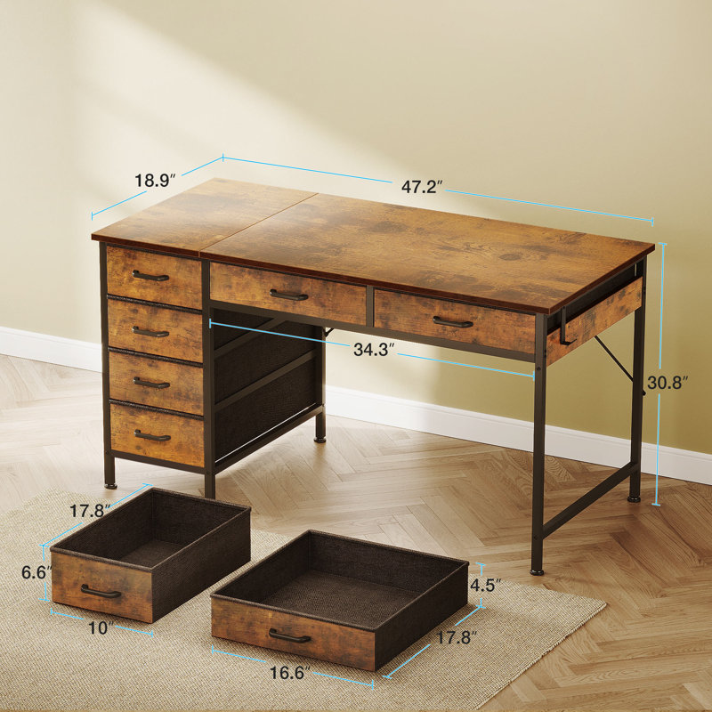 Writing Desk With 6-tier Fabric Drawers,home Office Desk With Reversible Design,modern Corner Desk With Solid Structure