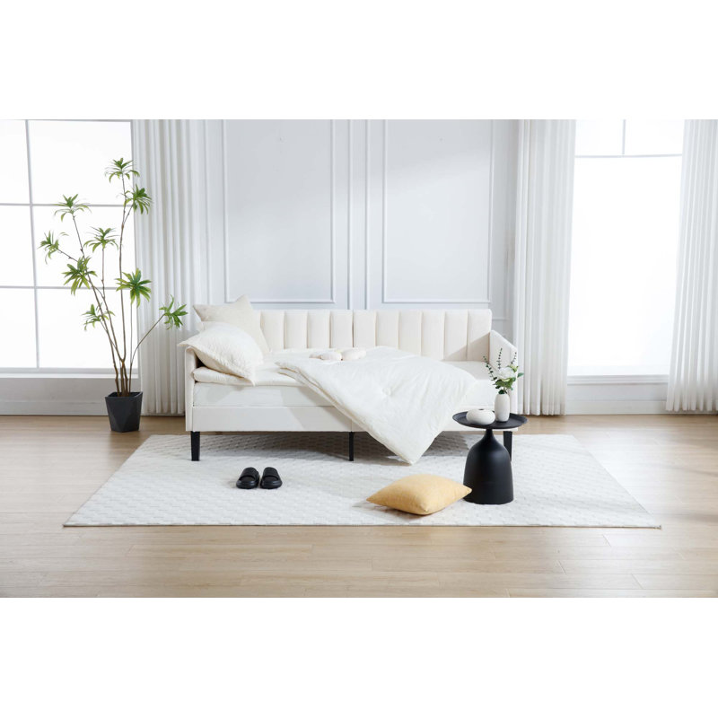 Lit de jour rembourré en velours beige Elena