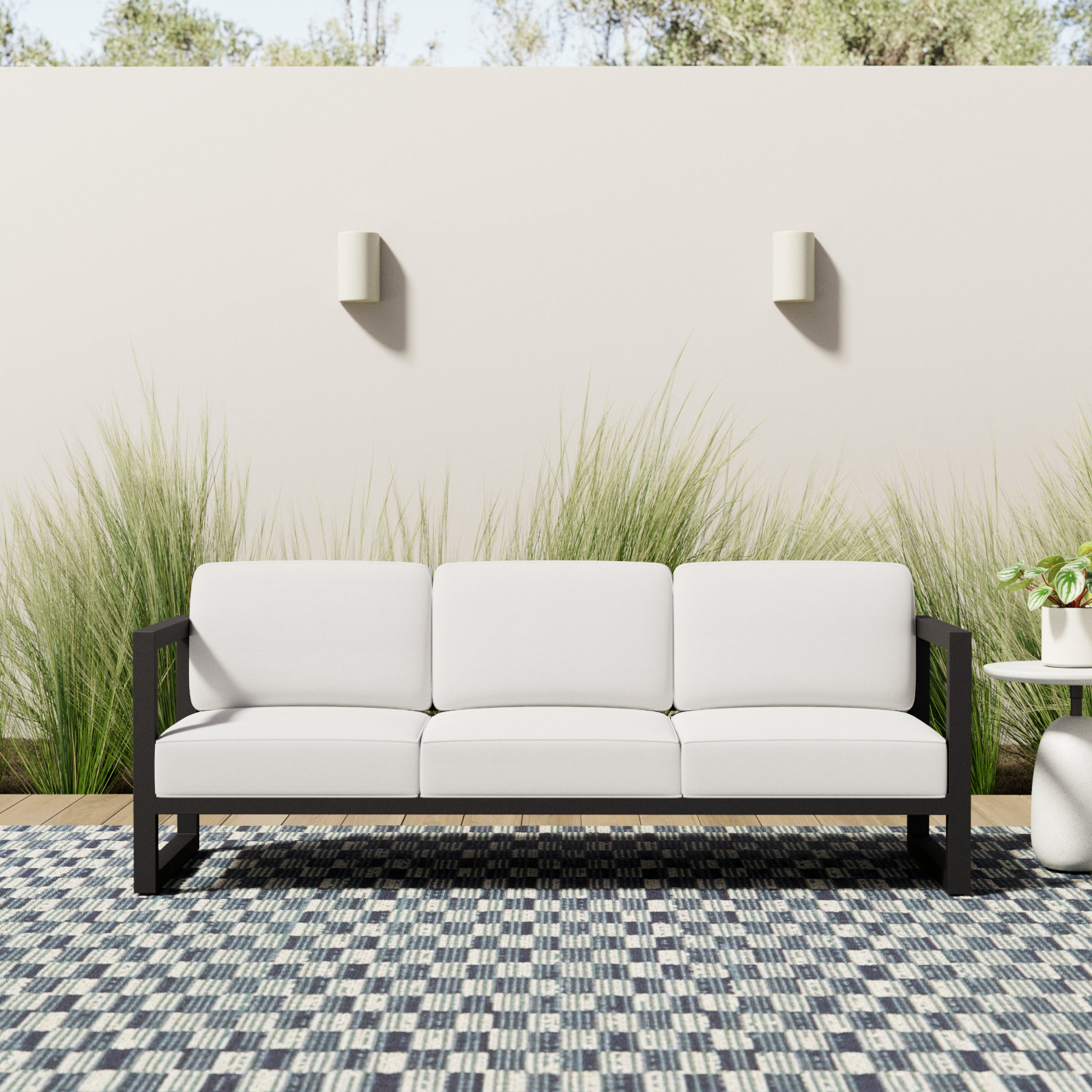 Smith 84" Outdoor Sofa with Sunbrella® Cushions, Canvas Natural, Black