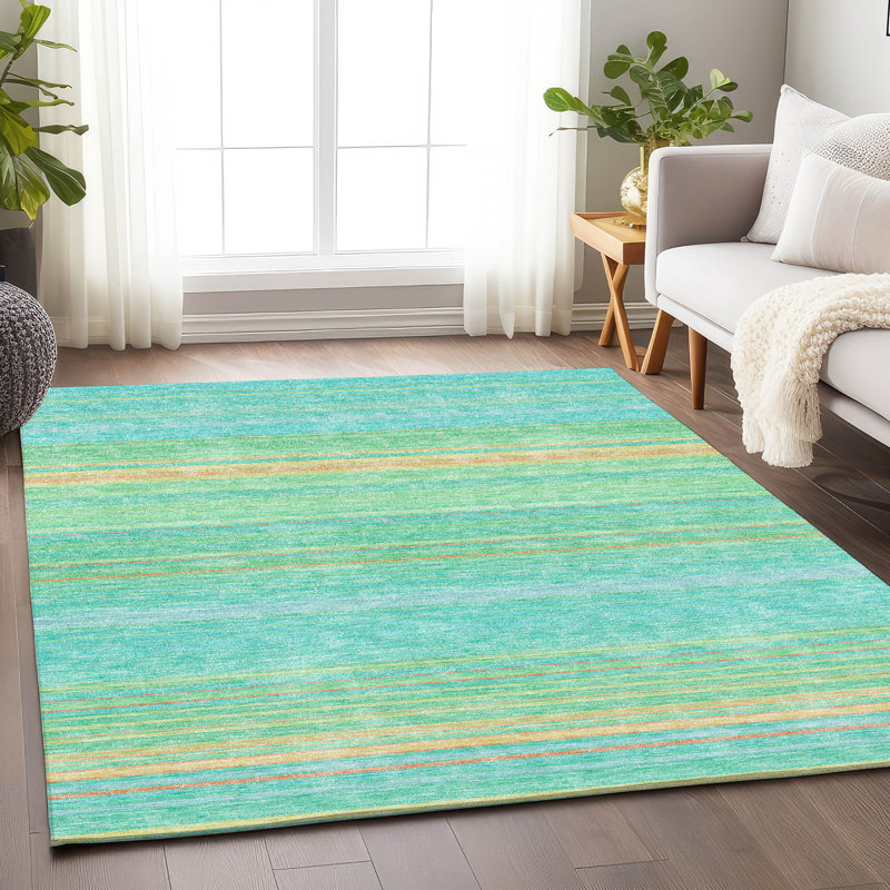 Tapis turquoise Prisco lavable à la machine de qualité supérieure, Rectangle 2 pi 6 po x 3 pi 10 po