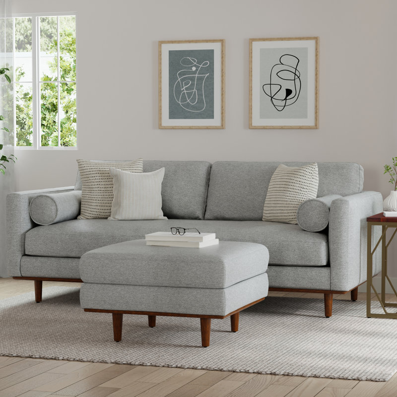 Ensemble de canapé et repose-pieds Morrison en mélange tissé, 100% polyester gris brume, 89 pouces