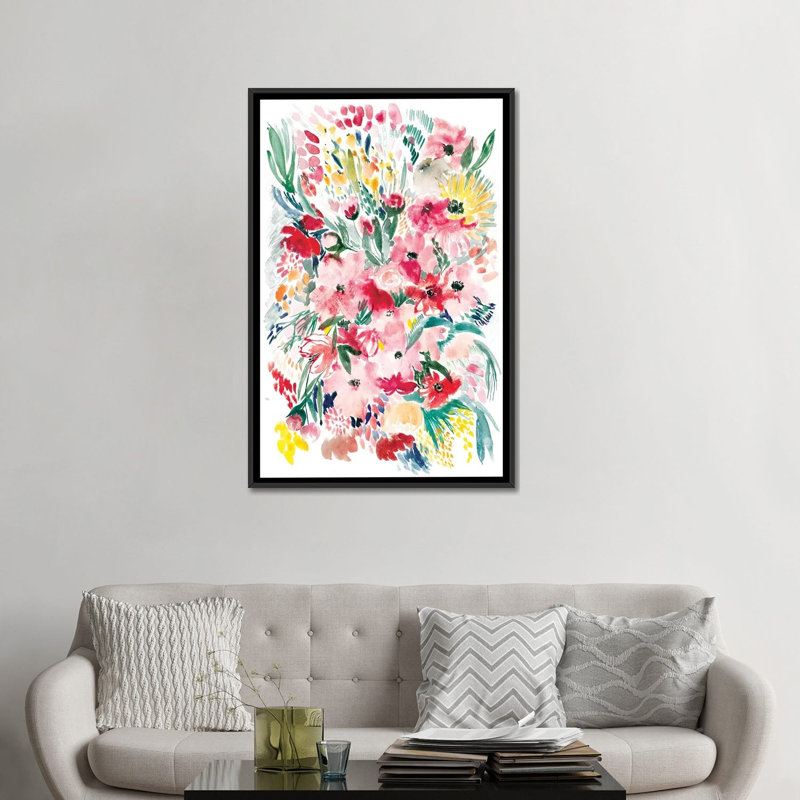 « floral field i », impression sur toile, H 26 po x l 18 po x P 1,5 po, Toile encadrée noire, Pas de tapis