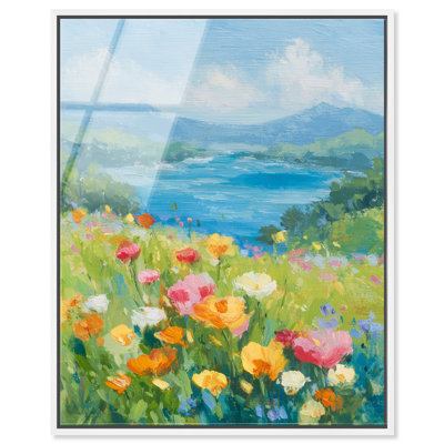 Meadow Waters I Framed Acrylic Print Landscape Wall Art by Art Remedy, White Frame, 16 x 20