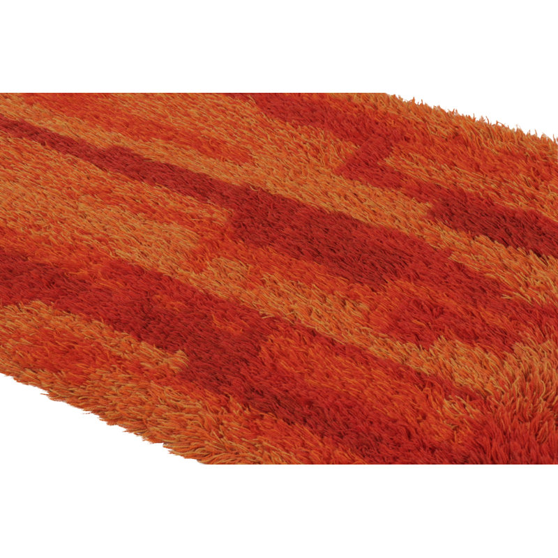 Vintage Swedish Rya Rug, Rich And Warm Red Scandinavian Abstract - Rug & Kilim