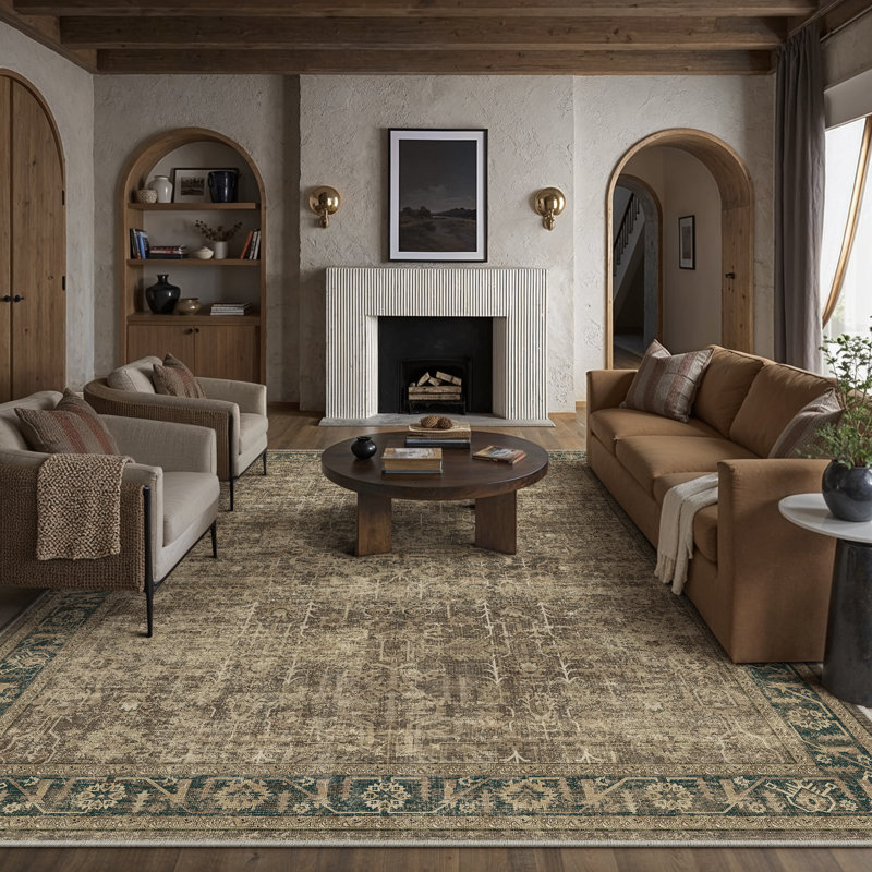 Tapis oriental rétro vintage brun, Rectangle 7 pi 9 po x 9 pi 9 po, Brun