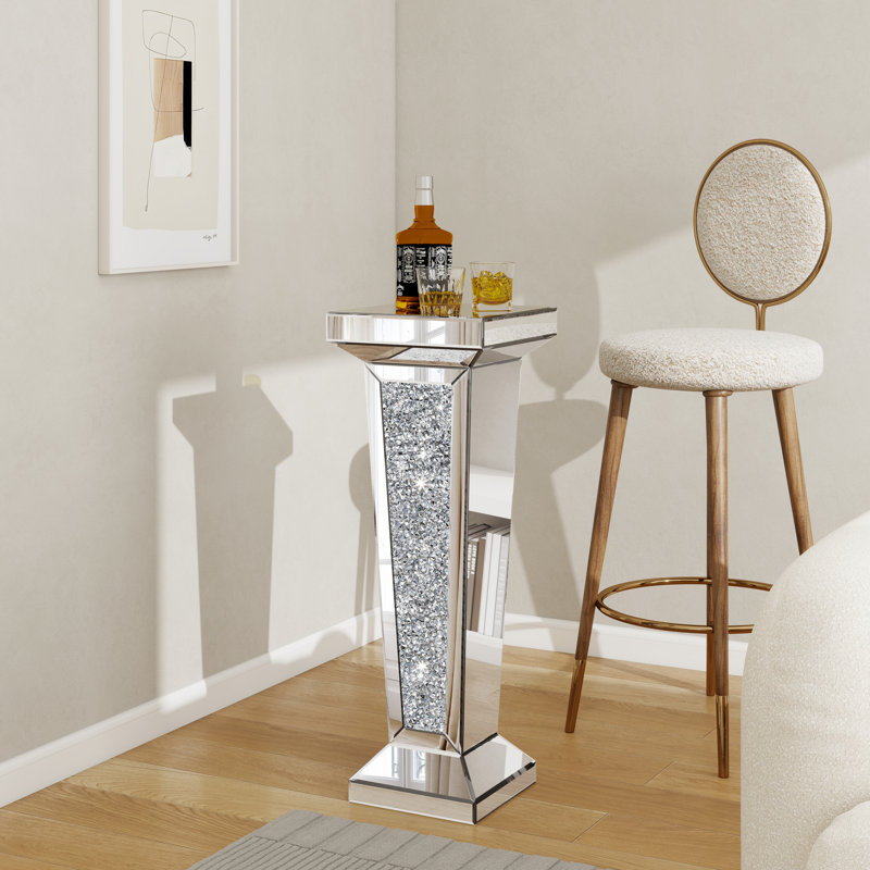 Mirrored Glass Side Table Pedestal Stand End Table 101cm	