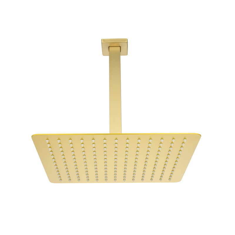 High Bathroom Rain Shower Head - Brushed Gold Stainless Steel 12X12 In Water Saving With Self-Cleaning Feature Theme Showerhead Spray Pattern