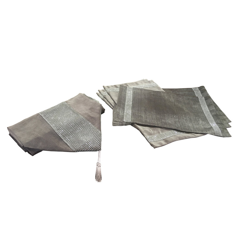 Waterside 7pc Textile Table Runner & Textile Placemats, Silver