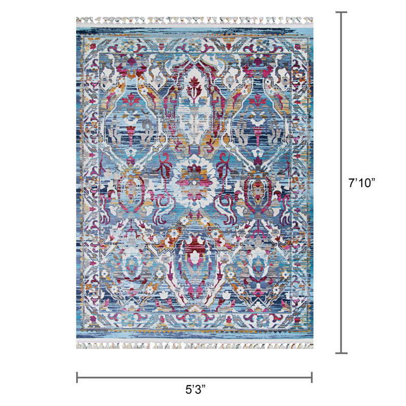 Tapis bleu Marlana Nafar Topaz, Rectangle 5 pi 3 po x 7 pi 10 po
