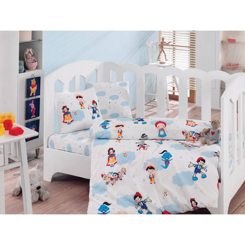 Ensemble de housse de couette 100% coton bleu / rouge / jaune / blanc 4 pièces