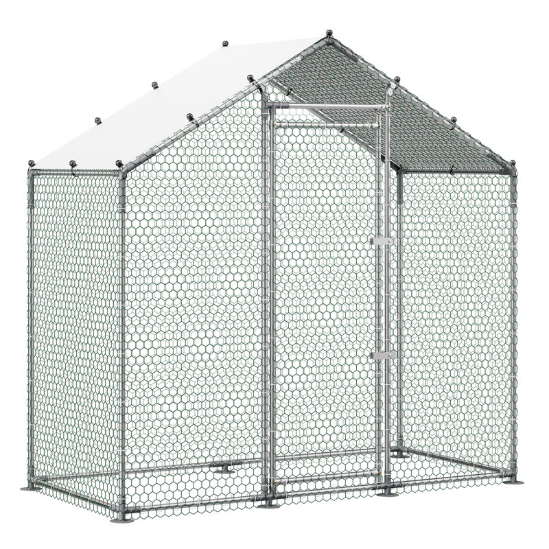 Grand poulailler en métal, 2 x 1 x 2 m, enclos extérieur avec bâche imperméable et structure robuste, toit en flèche, idéal pour les canards, lapins, poules et oies. Usage extérieur, jardin ou ferme.