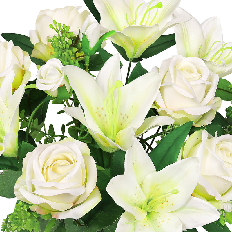 Bouquet de tiges de fleurs de lis artificielles mélangées artificielles, Crème / Blanc