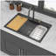 Évier de cuisine 33 po x 22 po en granite composite à simple cuve avec robinet coulissant - Évier de cuisine à cascade