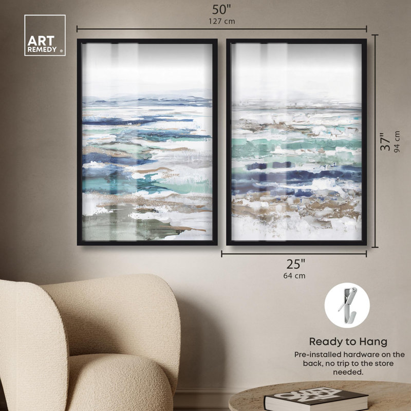 Coral Coastal Blue Art , H 37 po x l 25 po, Noir