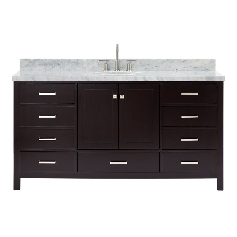 Meuble-lavabo simple 67 po avec dessus Cambridge, Espresso, Nickel brossé