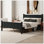 Lit à panneau plat avec tête et pied de lit, lit plateforme minimaliste moderne avec finition grain de bois, style Shaker et style campagnard, mobilier de chambre élégant et fonctionnel