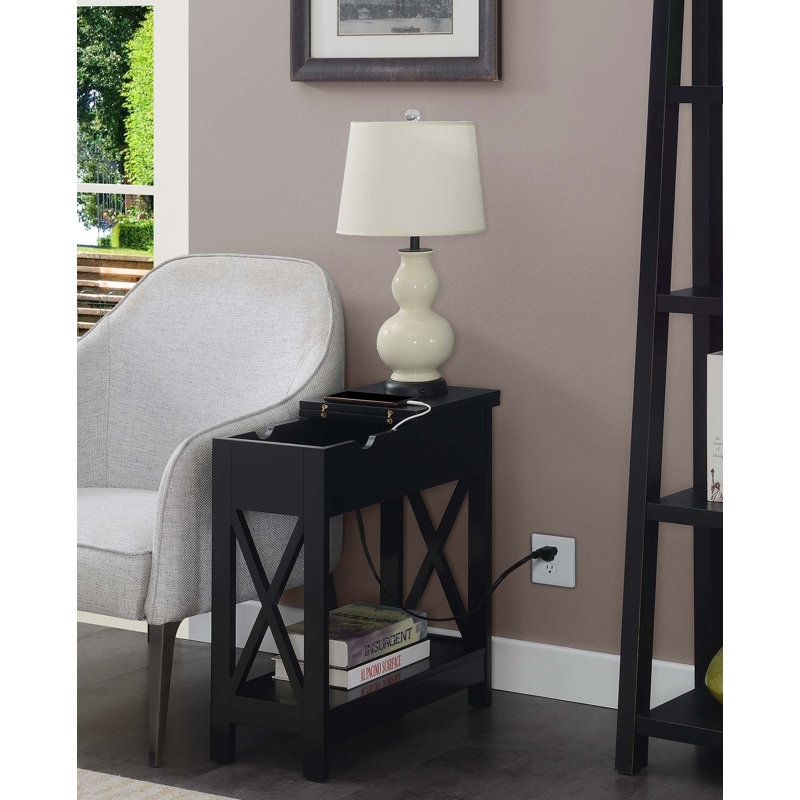 Gerde End Table and Built-In Outlets, Black/Black