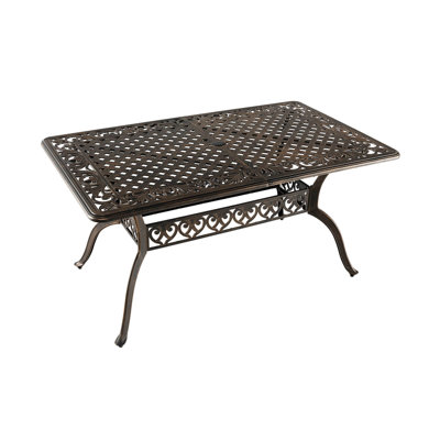 Rustproof Weather Resistant Scratch Proof Heavy Duty 59 Inch Aluminum Patio Dining Table With Pre Drilled Umbrella Hole Suitable For 6 Persons For Backyard Garden