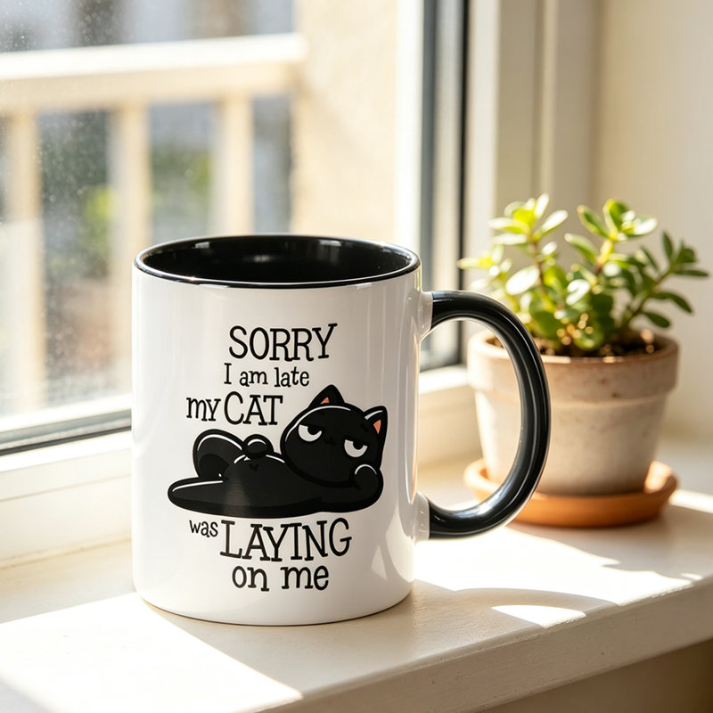 1pc with Funny Cat PrintUnique Gift Giving Unisex Beautiful Ceramic Coffee Cup Vibrant Tones Vintage Print Mug.