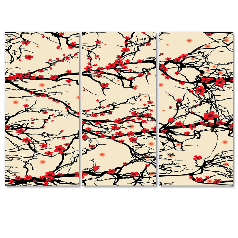 «Cherry Tree Blossoms On Yellow», reproduction d'art sur toile traditionnelle - PT40838, H 32 po x l 48 po x P 1 po