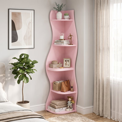 Corner Bookcase，63''Tall Corner Shelf Storage Display Rack 5-Tier S-Shaped Corner Shelf Modern Freestanding Corner Bookshelf Plant Stand for Living Room Bedroom Bathroom Home Office