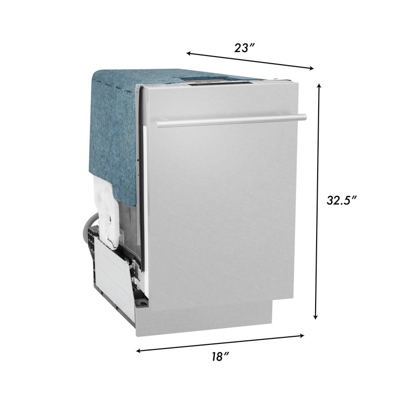 ZLINE 18 in. Compact Top Control Built-In Dishwasher with Stainless Steel Tub and Modern Style Handle, Blue Gloss, Modern