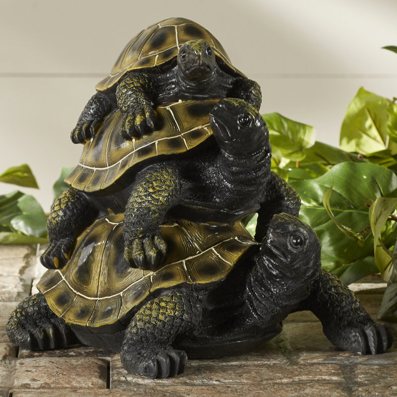 Medium Hand-Painted Resin Stacked Turtle Garden Statue